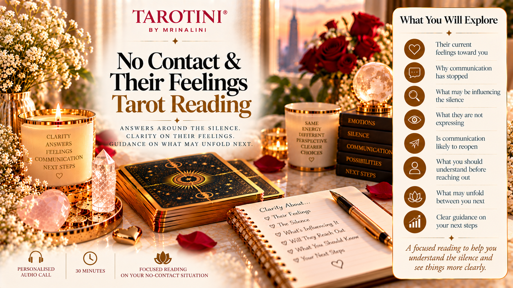 No contact and their feelings tarot reading online by TAROTINI - 30 minute personalised audio call

