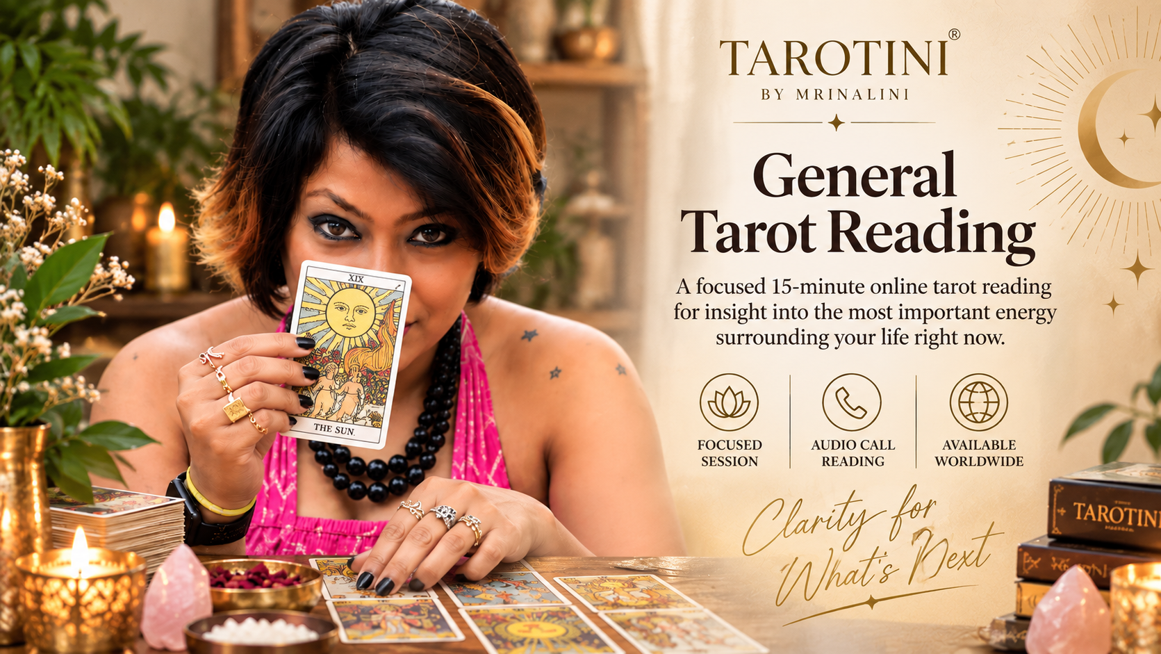 Online general tarot reading with Mrinalini from TAROTINI - love, career, money and life direction
